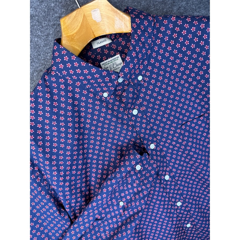 J.Crew Secret Wash Organic Cotton Stretch Floral Shirt Navy Blue Mens XL Dinner